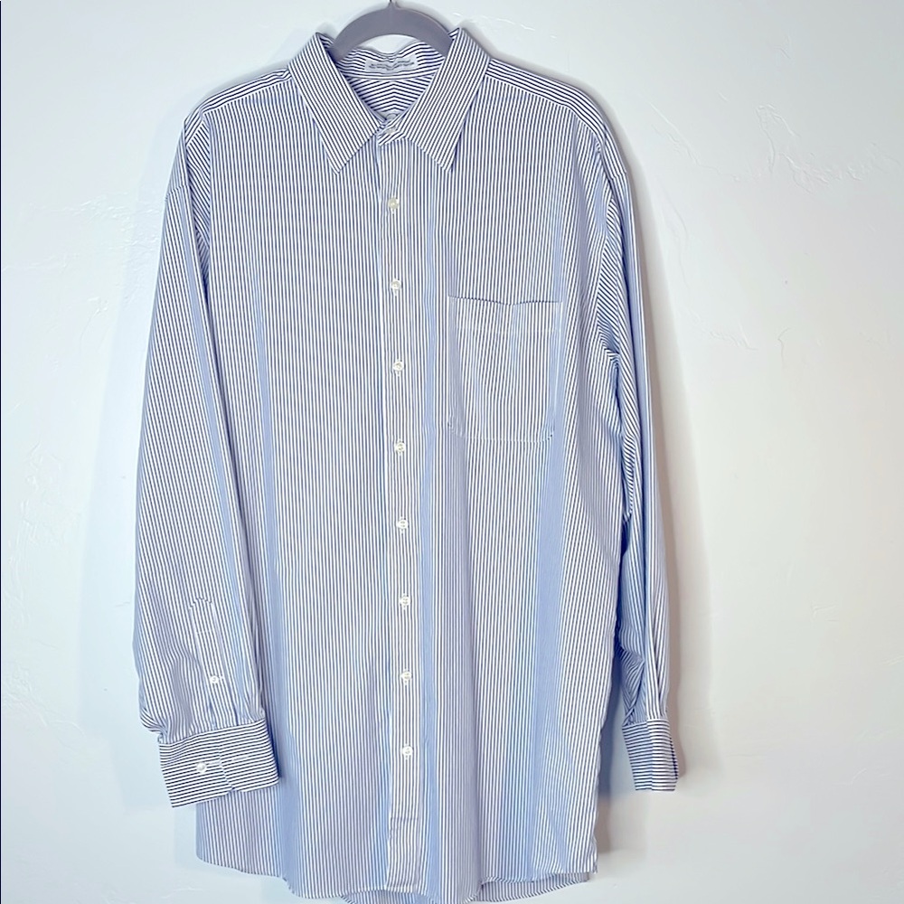 Cooper & Stewart button down dress shirt with classic pin stripe 17-1/2 36/37